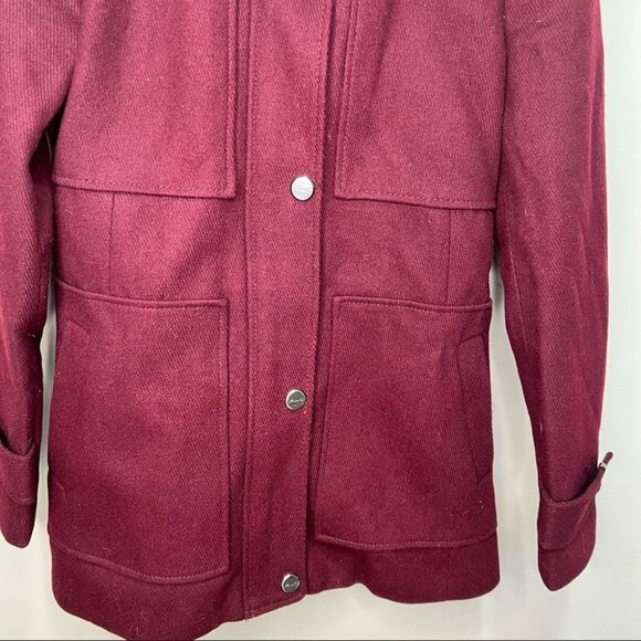 Kenneth Cole Burgundy Wool Blend Faux Fur Hooded Coat Size XS - Picture 5 of 13